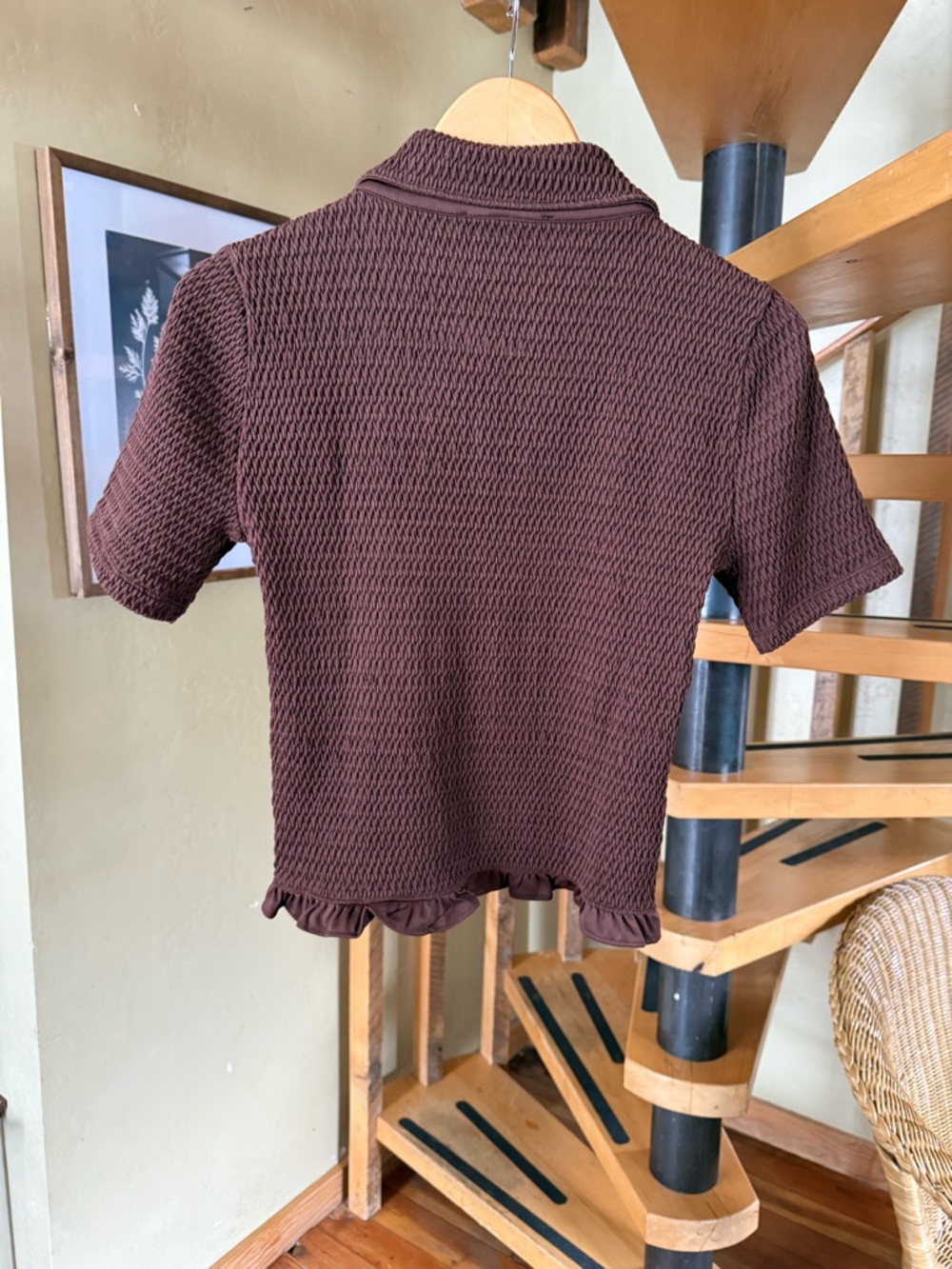 LOFT NWT Smocked Ruffle Hem Shirt Size Small - Picture 5 of 7